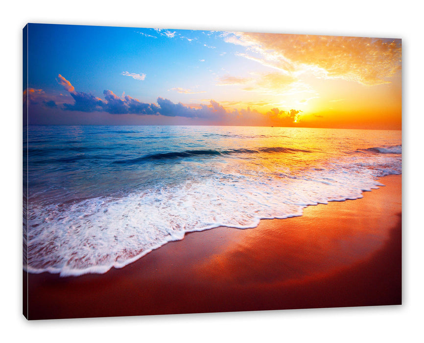Pixxprint Sonnenuntergangsstimmung an Traumstrand, Leinwandbild