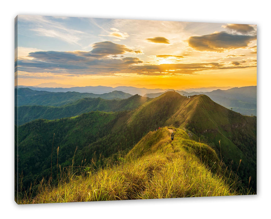 Pixxprint Gebirgszug bei Sonnenuntergang, Leinwandbild