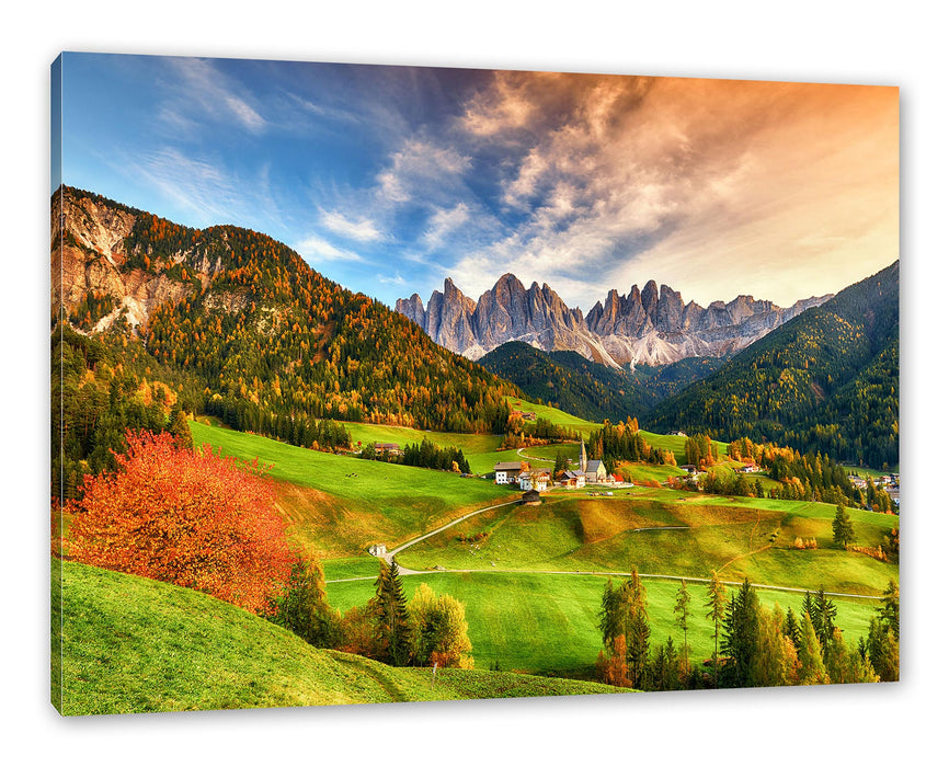 Pixxprint Herbstliche Landschaft in den Dolomiten, Leinwandbild