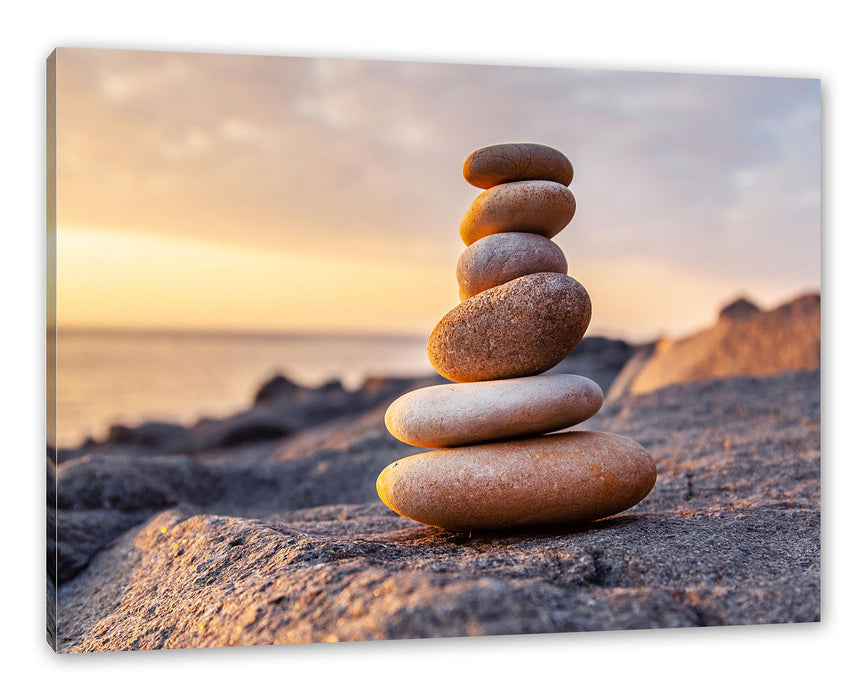 Pixxprint Kieselpyramide im Sonnenuntergang, Leinwandbild