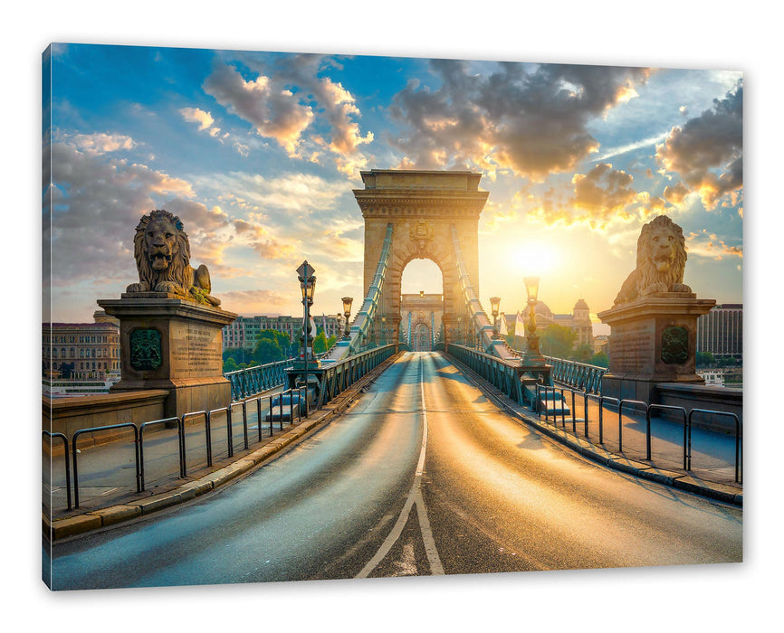 Pixxprint Brücke in Budapest bei Sonnenuntergang, Leinwandbild