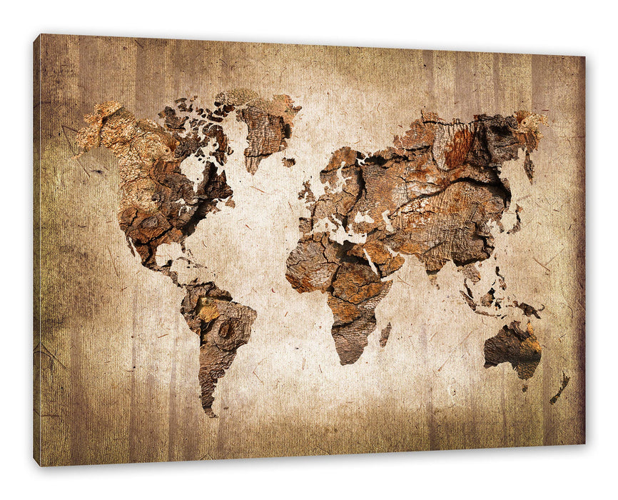 Weltkarte auf altem Holz Leinwanbild Rechteckig