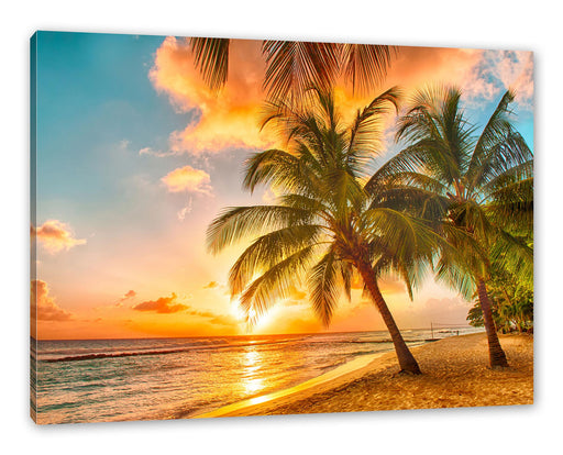 Palmen im Sonnenuntergang auf Barbados Leinwanbild Rechteckig