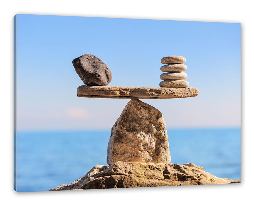 Pixxprint Steinpyramide Waage, Leinwandbild