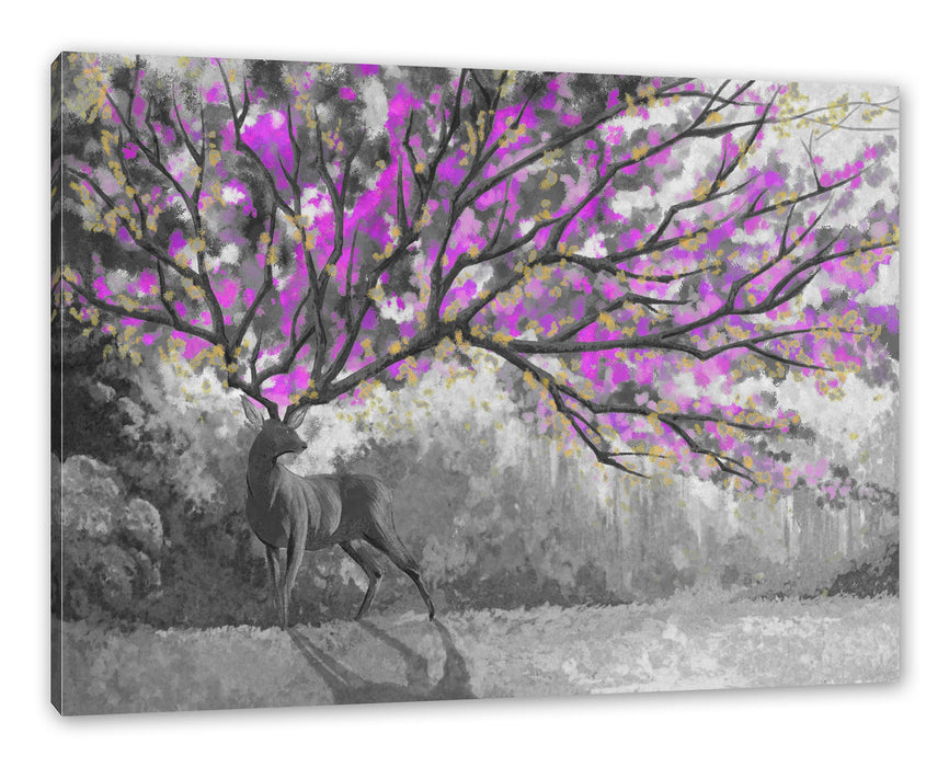 Pixxprint Fantasievoller Hirsch mit Baumgeweih B&W Detail, Leinwandbild