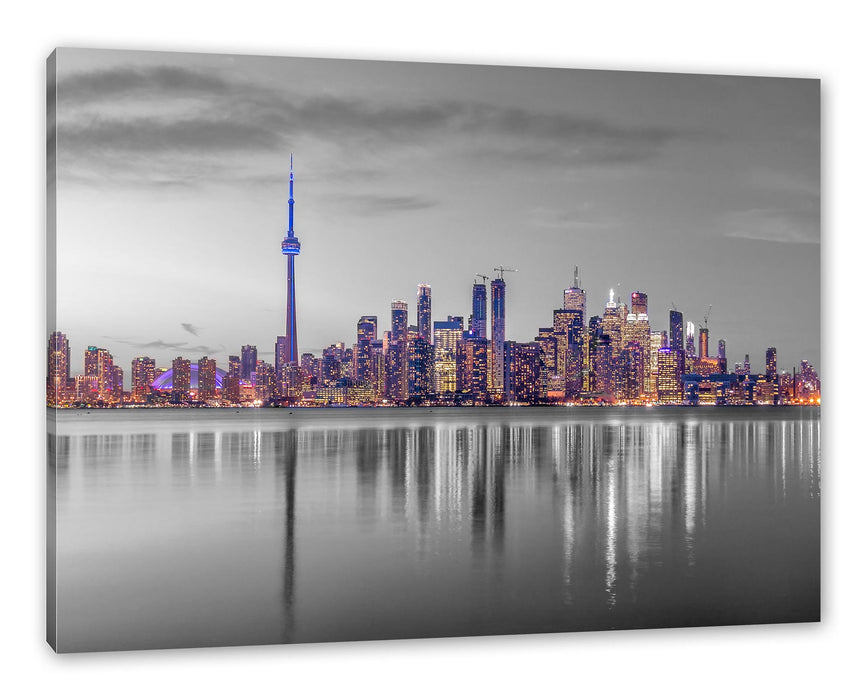 Pixxprint Skyline Toronto in der Abenddämmerung B&W Detail, Leinwandbild
