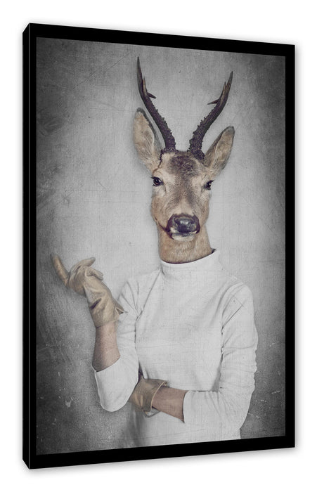 Pixxprint Hirschkopf Menschenkörper im Pullover B&W Detail, Leinwandbild