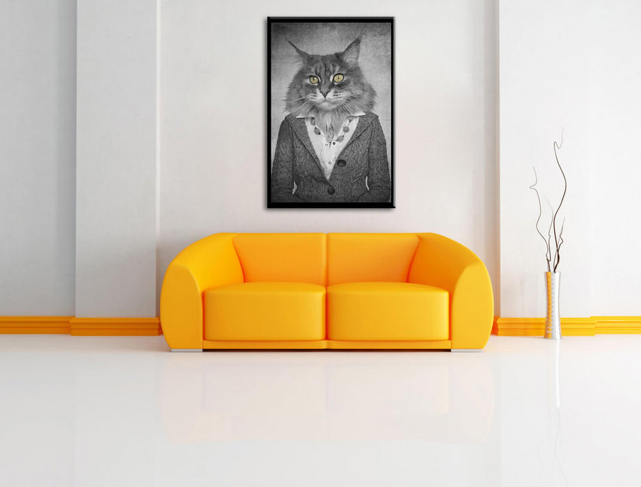 Katzenkopf mit Menschenkörper Blazer B&W Detail Leinwanbild Wohnzimmer Rechteckig