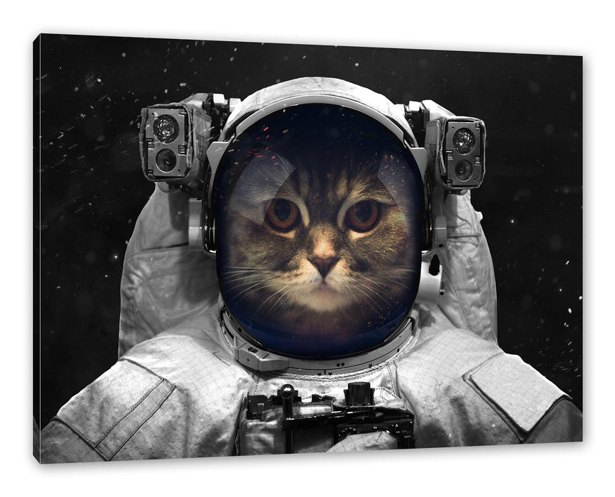 Pixxprint Astronautenkatze im Weltraum B&W Detail, Leinwandbild