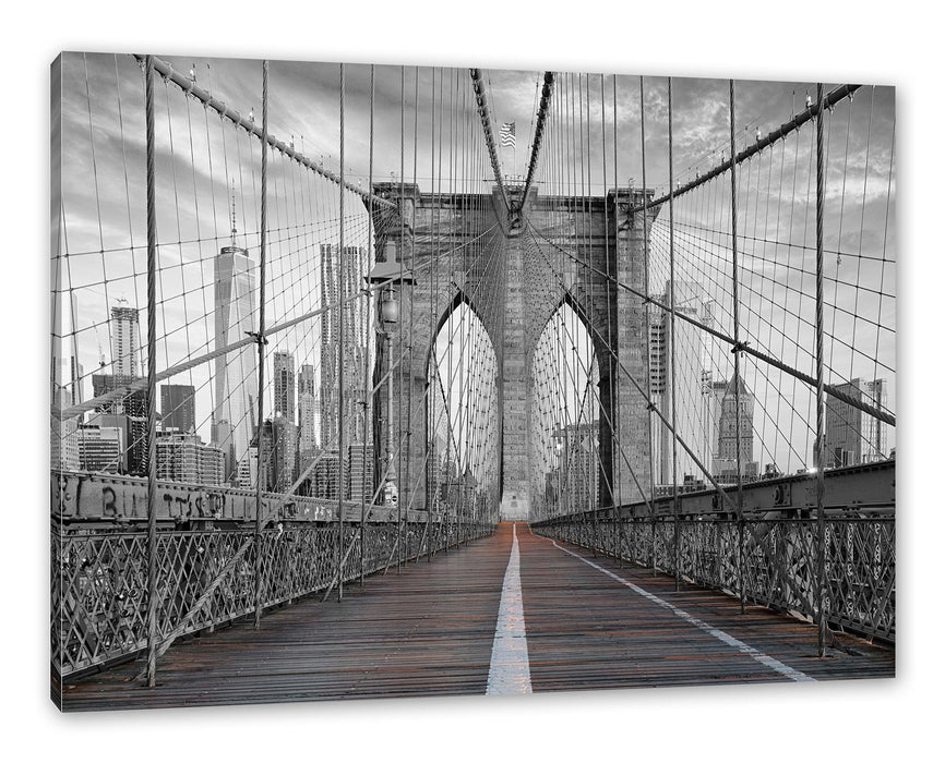 Pixxprint Leere Brooklyn Bridge in New York City B&W Detail, Leinwandbild