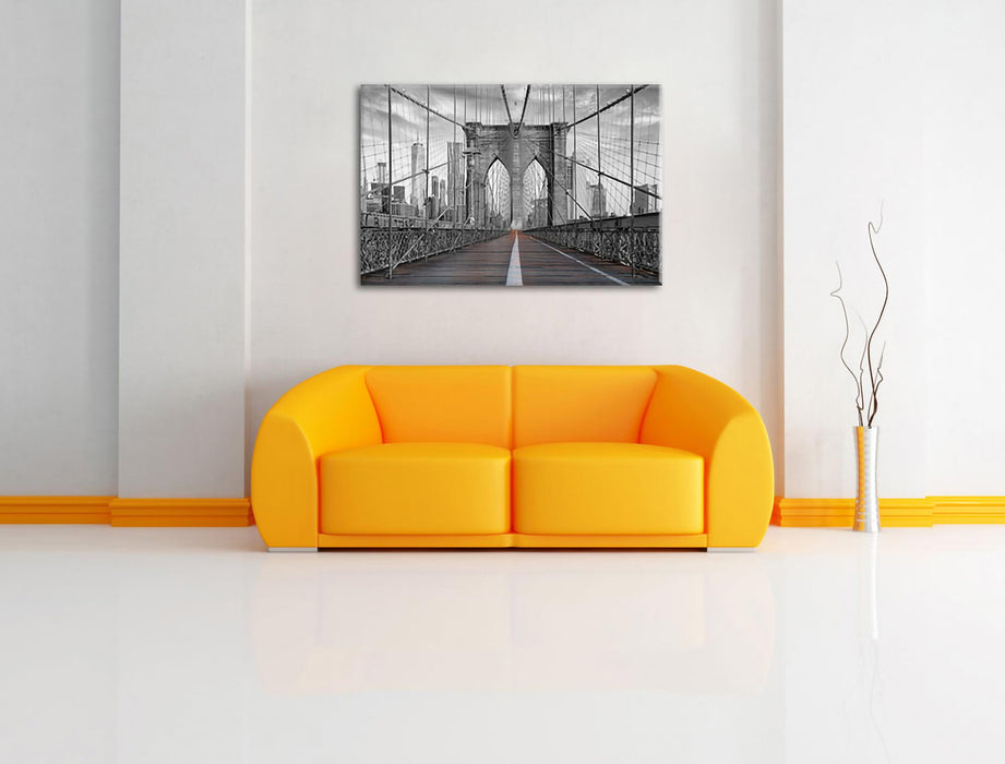 Leere Brooklyn Bridge in New York City B&W Detail Leinwanbild Wohnzimmer Rechteckig