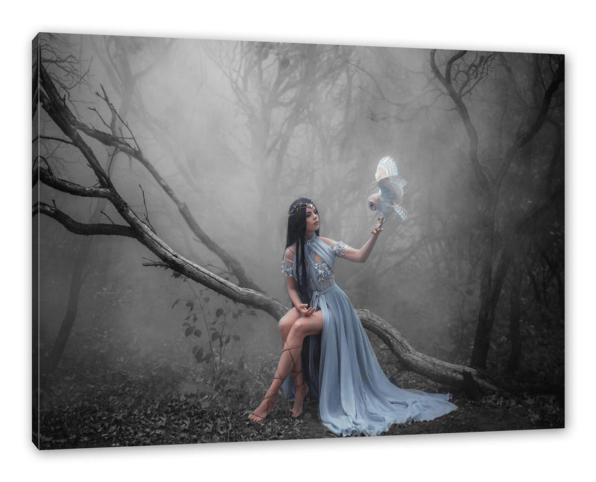 Pixxprint Mystische Schönheit im nebeligen Wald B&W Detail, Leinwandbild