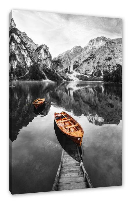 Pixxprint Bootsteg am Pragser Wildsee B&W Detail, Leinwandbild