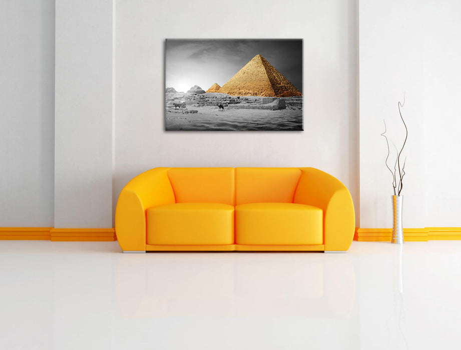 Pyramiden in Ägypten bei Sonnenuntergang B&W Detail Leinwanbild Wohnzimmer Rechteckig