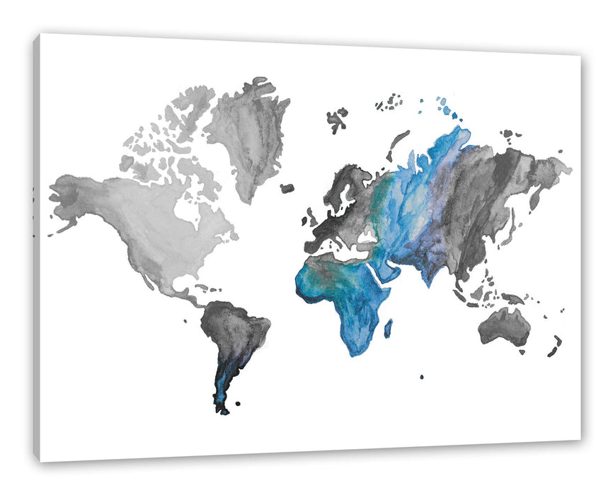 Bunte Weltkarte in Aquarell-Farben B&W Detail Leinwanbild Rechteckig