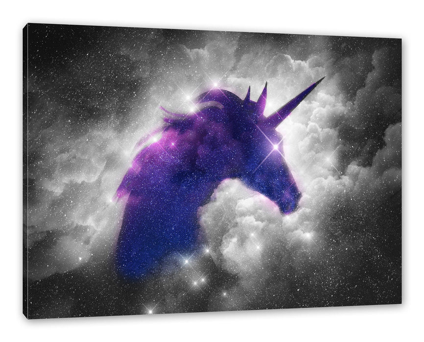 Pixxprint Einhorn Silhouette Galaxie B&W Detail, Leinwandbild