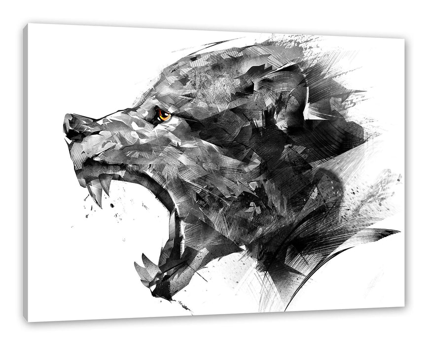 Pixxprint Abstrakter Wolfskopf im Profil B&W Detail, Leinwandbild
