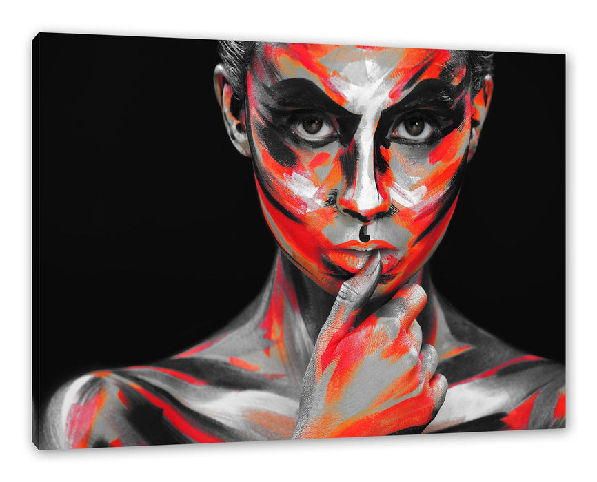 Pixxprint Nahaufnahme Frau mit Bodyart B&W Detail, Leinwandbild