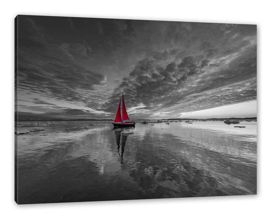 Pixxprint Einsames Segelboot in der Abenddämmerung B&W Detail, Leinwandbild