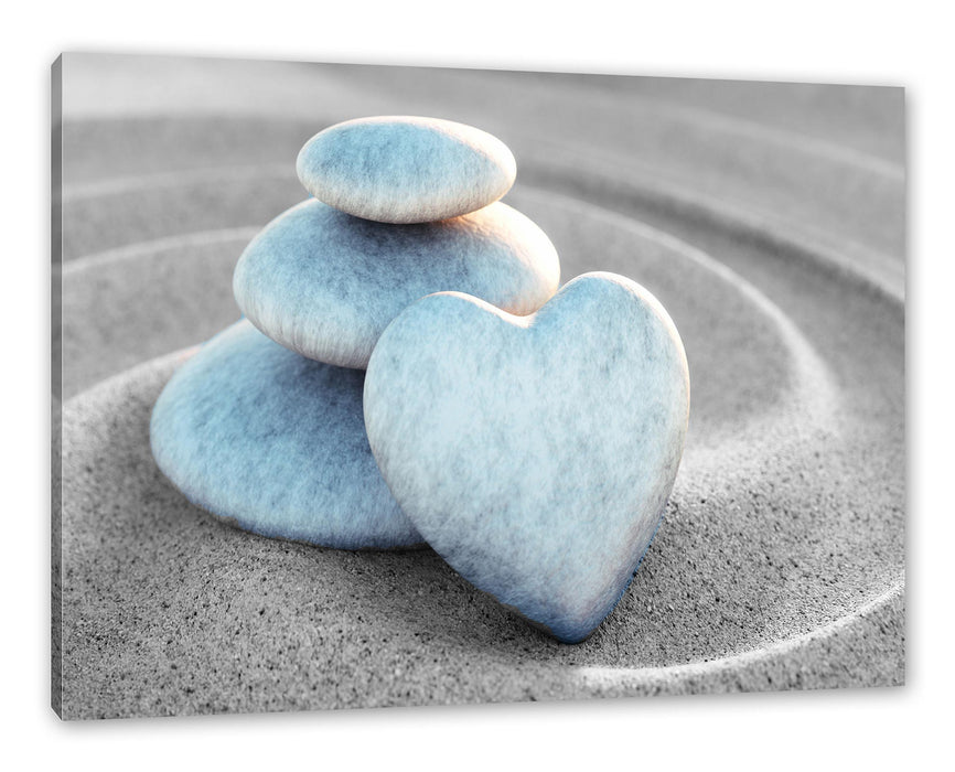 Pixxprint Steinturm mit Herz in Sandwellen B&W Detail, Leinwandbild