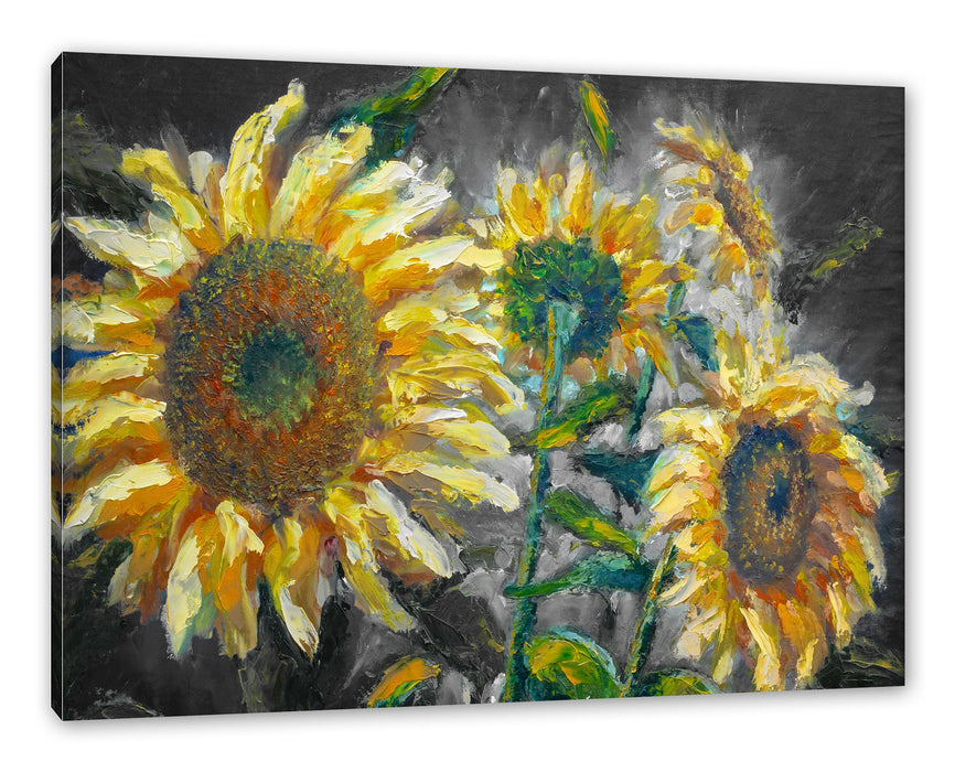 Pixxprint Sonnenblumen vor blauem Hintergrund B&W Detail, Leinwandbild