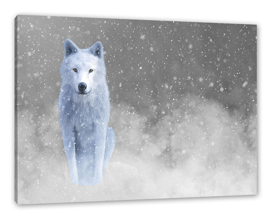 Pixxprint Majestätischer weißer Wolf im Schnee B&W Detail, Leinwandbild