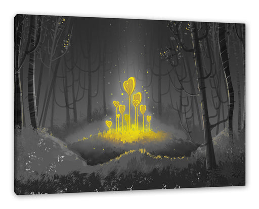 Leuchtende Zauberblumen im Wald B&W Detail Leinwanbild Rechteckig