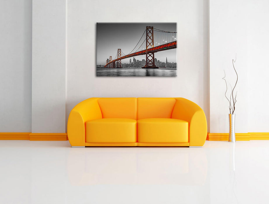 Oakland Bay Brücke bei Sonnenuntergang B&W Detail Leinwanbild Wohnzimmer Rechteckig