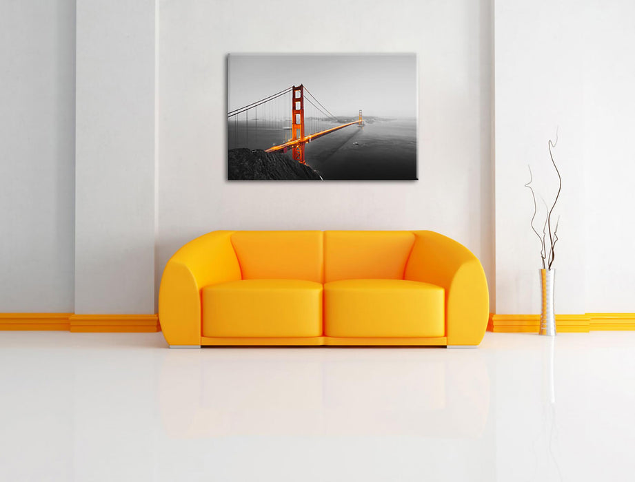 Golden Gate Bridge in der Abenddämmerung B&W Detail Leinwanbild Wohnzimmer Rechteckig