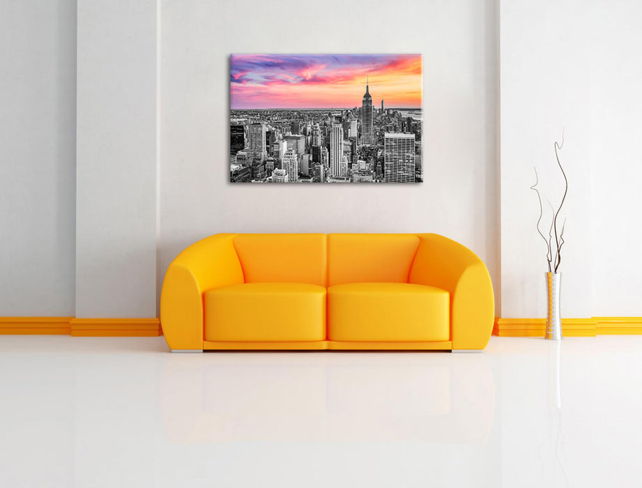 New York City bei Sonnenuntergang B&W Detail Leinwanbild Wohnzimmer Rechteckig