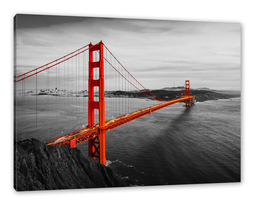 Pixxprint Golden Gate Bridge bei Sonnenuntergang B&W Detail, Leinwandbild