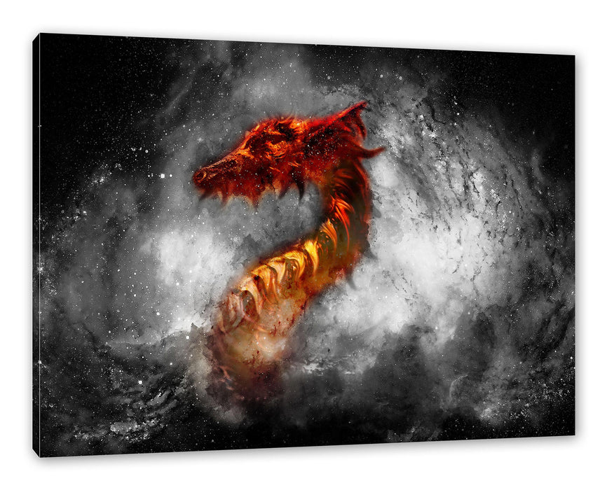 Pixxprint Abstrakter roter Feuerdrachen B&W Detail, Leinwandbild