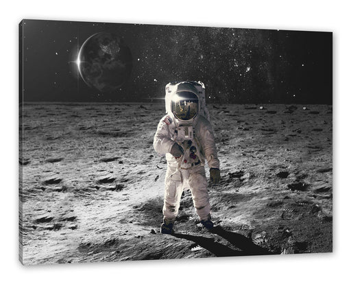 Einsamer Astronaut auf dem Mond B&W Detail Leinwanbild Rechteckig