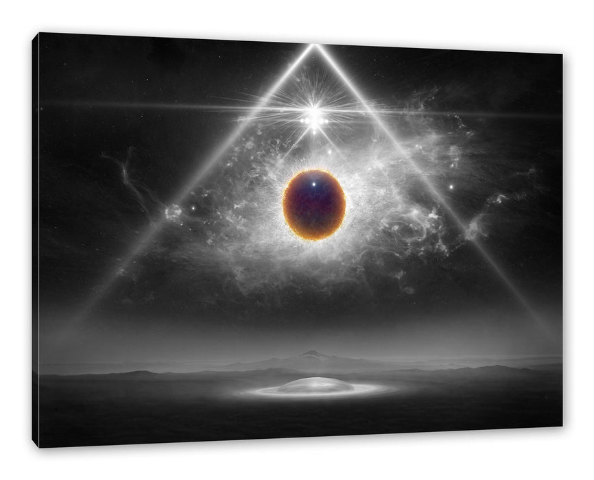 Pixxprint Science Fiction Collage Planeten im Weltraum B&W Detail, Leinwandbild