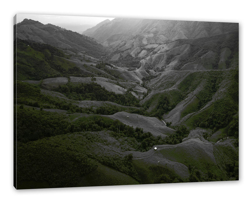 Pixxprint Grüne Berglandschaft in Thailand B&W Detail, Leinwandbild