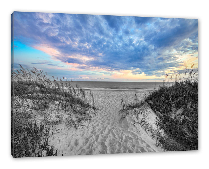 Pixxprint Düneneingang mit Meerblick B&W Detail, Leinwandbild