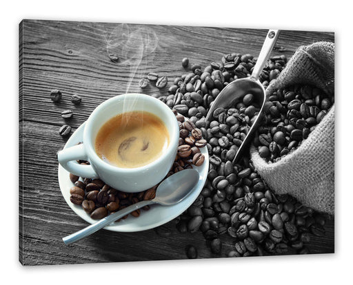 Espressotasse mit Kaffeebohnen B&W Detail Leinwanbild Rechteckig