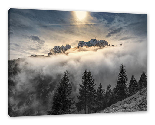 Aufsteigende Wolken in den Dolomiten B&W Detail Leinwanbild Rechteckig