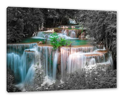 Türkise Wasserfälle in Thailand B&W Detail Leinwanbild Rechteckig