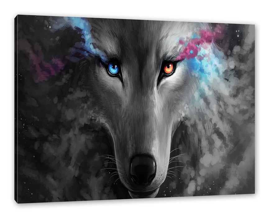 Pixxprint Abstrakter Wolf mit rauchenden Augen B&W Detail, Leinwandbild