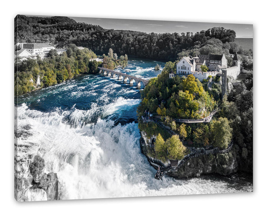 Pixxprint Panorama vom Rheinfall in der Schweiz B&W Detail, Leinwandbild