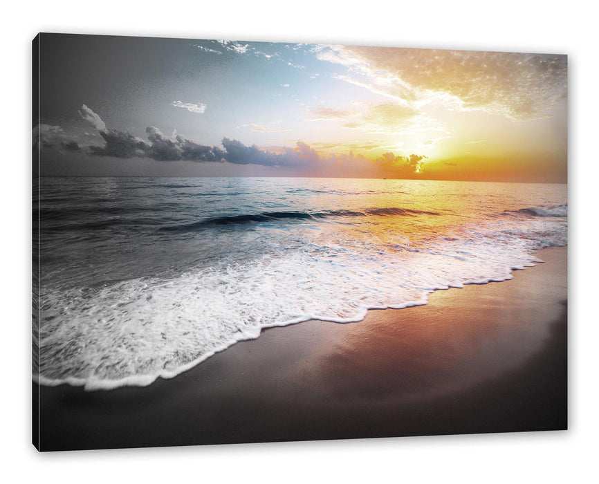 Pixxprint Sonnenuntergangsstimmung an Traumstrand B&W Detail, Leinwandbild