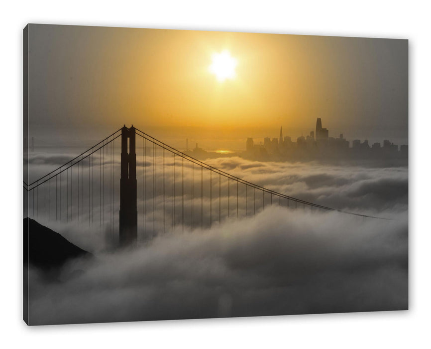 Pixxprint Golden Gate Bridge im Sonnenaufgang B&W Detail, Leinwandbild