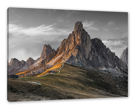 Dolomiten im Sonnenuntergang B&W Detail Leinwanbild Rechteckig