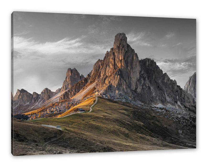 Pixxprint Dolomiten im Sonnenuntergang B&W Detail, Leinwandbild