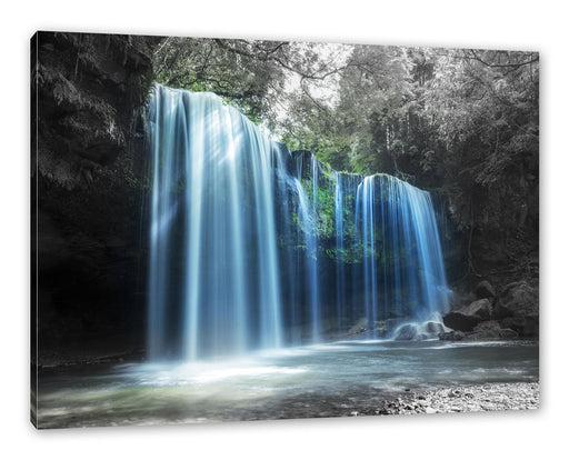 Tropischer Wasserfall im Wald B&W Detail Leinwanbild Rechteckig