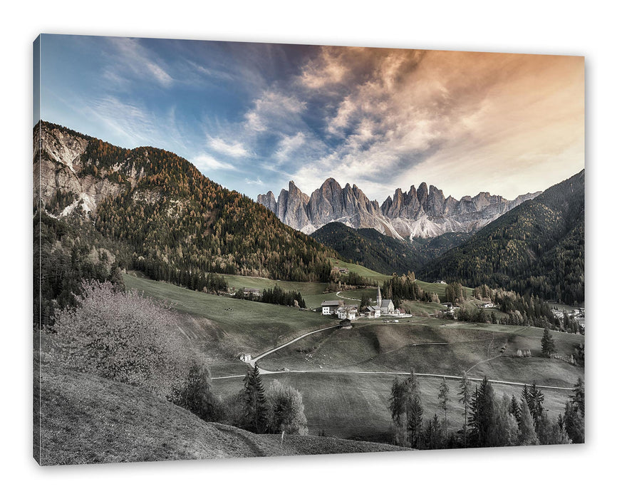 Pixxprint Herbstliche Landschaft in den Dolomiten B&W Detail, Leinwandbild