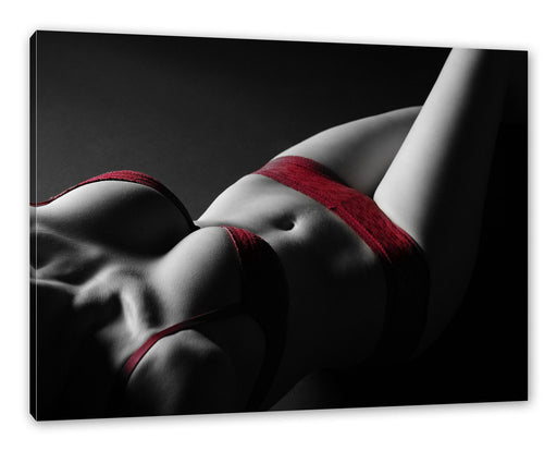 Frauenkörper in sexy roter Unterwäsche B&W Detail Leinwanbild Rechteckig