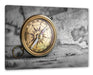 Alter Kompass auf Weltkarte B&W Detail Leinwanbild Rechteckig