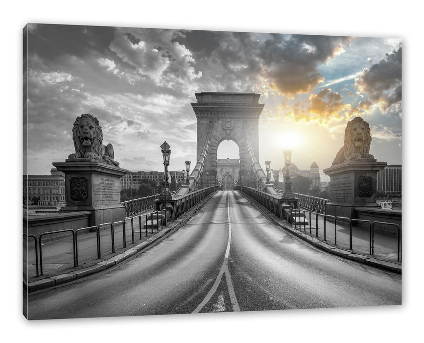 Pixxprint Brücke in Budapest bei Sonnenuntergang B&W Detail, Leinwandbild